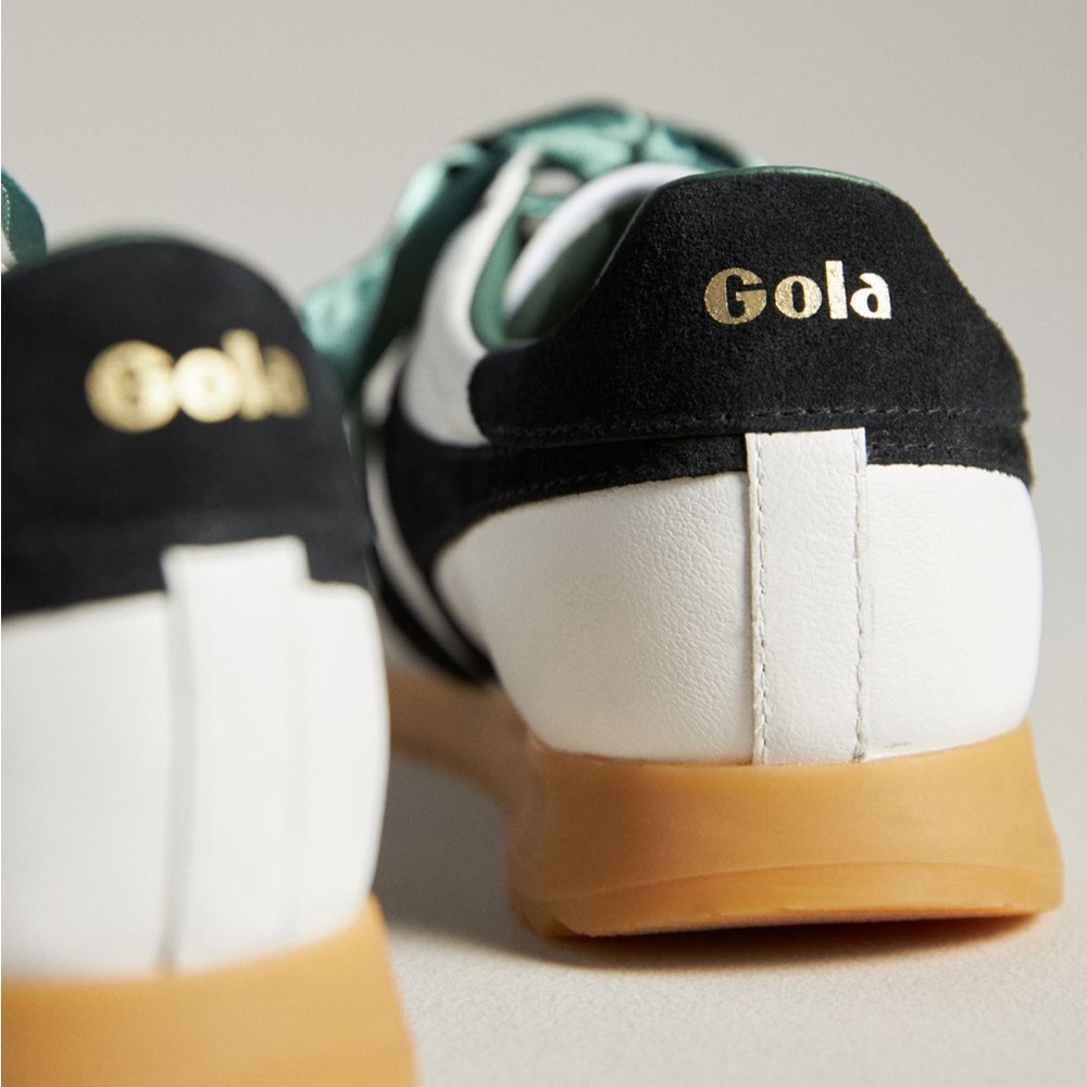 🆕 Gola x Anthropologie Stadium Sneakers White & Black & Green Ribbon laces NWT 💚 - Picture 10 of 11